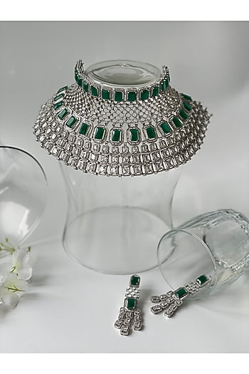 White Finish Zircon Choker Necklace Set