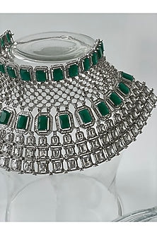White Finish Zircon Choker Necklace Set