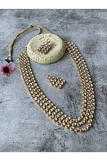 Gold Finish Kundan Polki Long Necklace Set