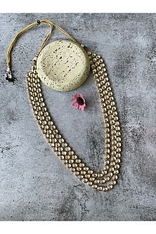 Gold Finish Kundan Polki Long Necklace Set