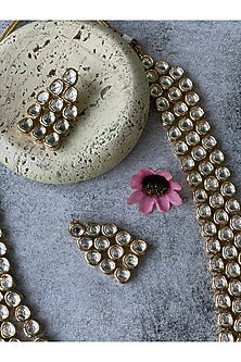 Gold Finish Kundan Polki Long Necklace Set