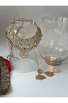 Gold Finish Pachi Kundan Polki Choker Necklace Set