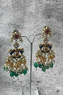 Gold Finish Pachi Kundan Polki & Pearl Long Necklace Set