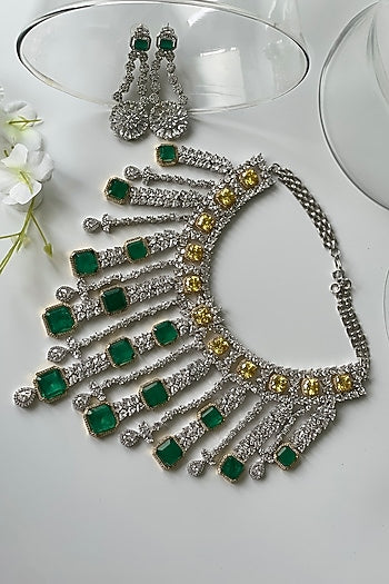 White Finish Zircon & Stone Choker Necklace Set