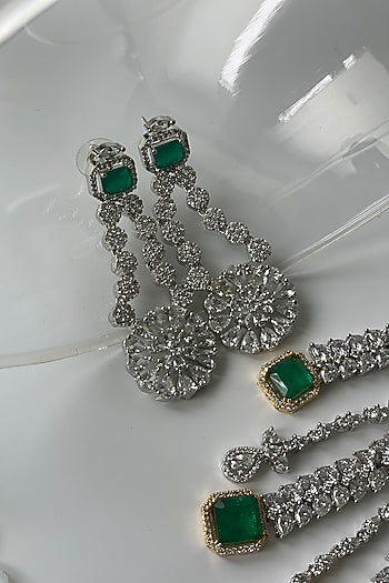 White Finish Zircon & Stone Choker Necklace Set