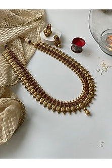 Gold Finish Temple Motif Long Necklace Set