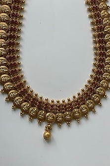 Gold Finish Temple Motif Long Necklace Set