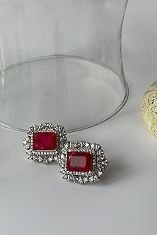 White Finish Zircon & Ruby Choker Necklace Set