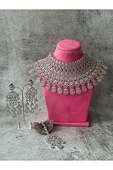 White Finish Zircon Choker Necklace Set