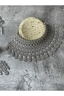 White Finish Zircon Choker Necklace Set