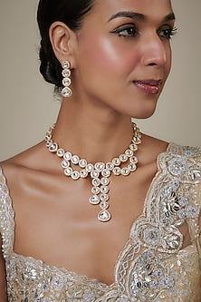 Gold Finish Kundan Polki Long Necklace Set