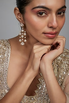 Gold Finish Carved Kundan Polki Dangler Earrings