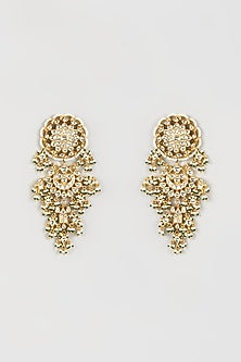 Gold Finish Kundan Polki & Beaded Layered Dangler Earrings