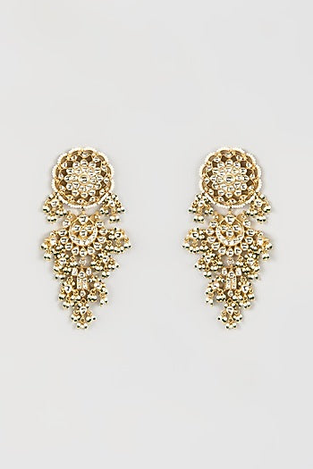 Gold Finish Kundan Polki & Beaded Layered Dangler Earrings