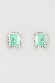 White Finish Zircon & Double Green Stone Dangler Earrings