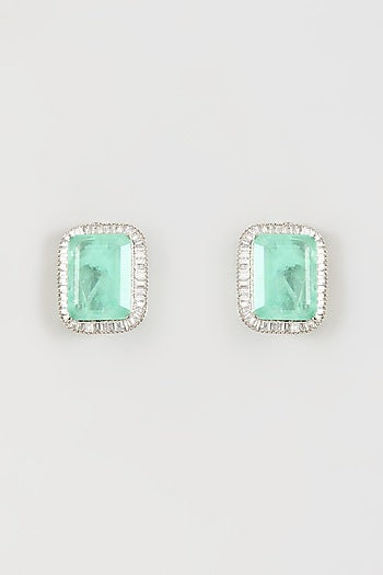 White Finish Zircon & Double Green Stone Dangler Earrings