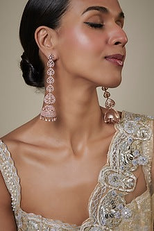 Rose Gold Finish Zircon Long Jhumka Earrings