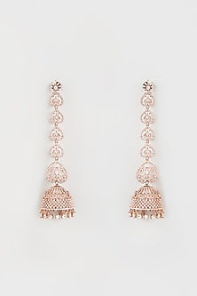 Rose Gold Finish Zircon Long Jhumka Earrings