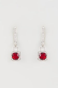 White Finish Zircon & Red Stone Dangler Earrings