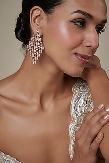 White Finish Zircon & Champagne Stone Dangler Earrings