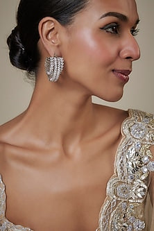 White Finish Zircon Layered Hoop Earrings