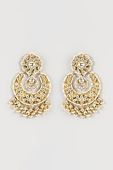 Gold Finish Kundan Polki & Pearl Chandbali Earrings