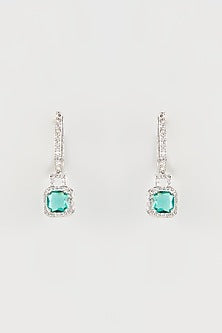 White Finish Zircon & Green Stone Dangler Earrings