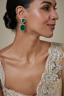 Gold Finish Zircon & Green Stone Dangler Earrings