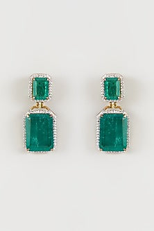 Gold Finish Zircon & Green Stone Dangler Earrings