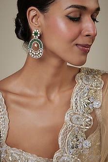 Black Rhodium Finish Zircon & Green Stone Dangler Earrings