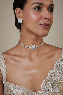 White Finish Zircon & Patel Blue Stone Necklace Set