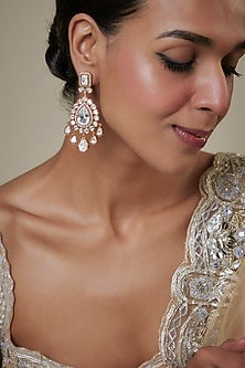 Gold Finish Kundan Polki Dangler Earrings