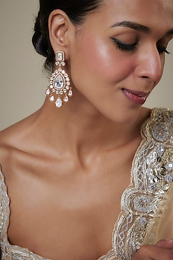 Gold Finish Kundan Polki Dangler Earrings