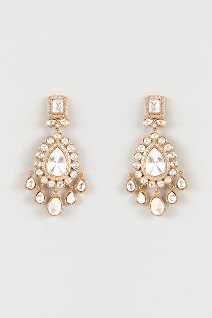 Gold Finish Kundan Polki Dangler Earrings