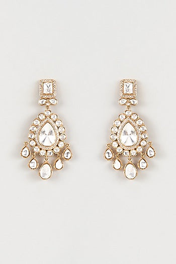 Gold Finish Kundan Polki Dangler Earrings