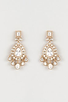Gold Finish Kundan Polki Dangler Earrings