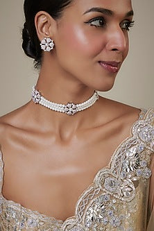 White Finish Zirconia Collar Necklace Set