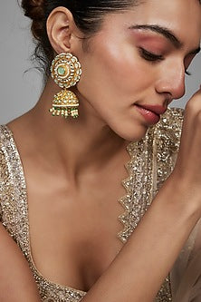 Gold Finish Kundan Polki Jhumka Earrings