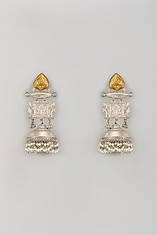 Oxidised White Finish Pearl Jhumka Earrings