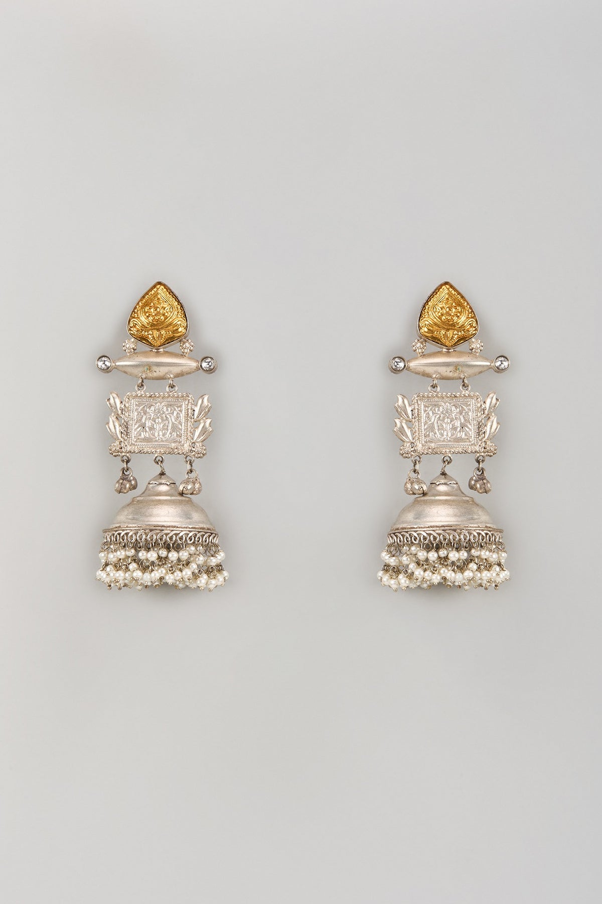 Oxidised White Finish Pearl Jhumka Earrings