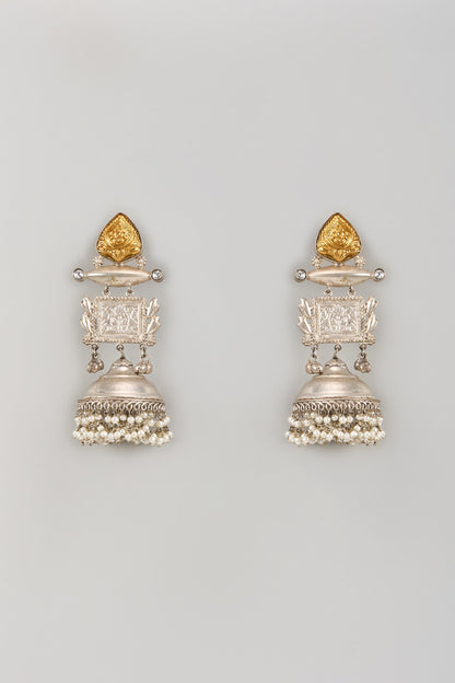 Oxidised White Finish Pearl Jhumka Earrings
