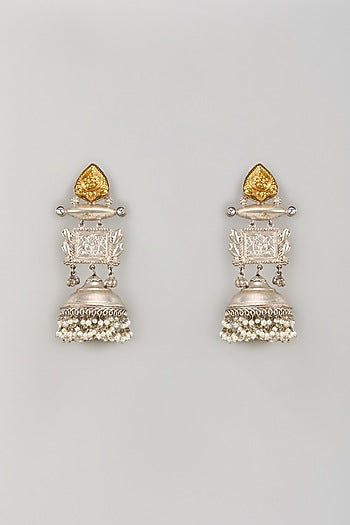 Oxidised White Finish Pearl Jhumka Earrings