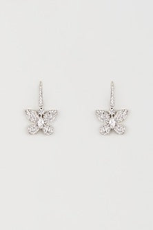 White Finish Zircon & Butterfly Motif Dangler Earrings