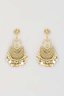 Gold Finish Pearl Chandbali Earrings