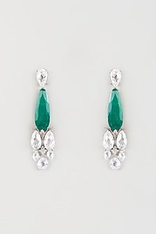 White Finish Marquise Cut Crystal & Zircon Dangler Earrings