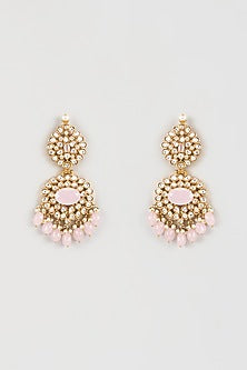 Gold Finish Kundan Polki & Zircon Dangler Earrings