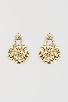 Gold Finish Pachi Kundan Polki Chandbali Earrings