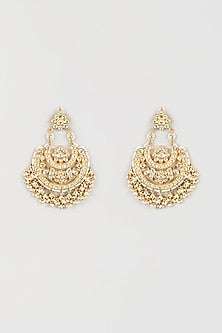 Gold Finish Pachi Kundan Polki Chandbali Earrings