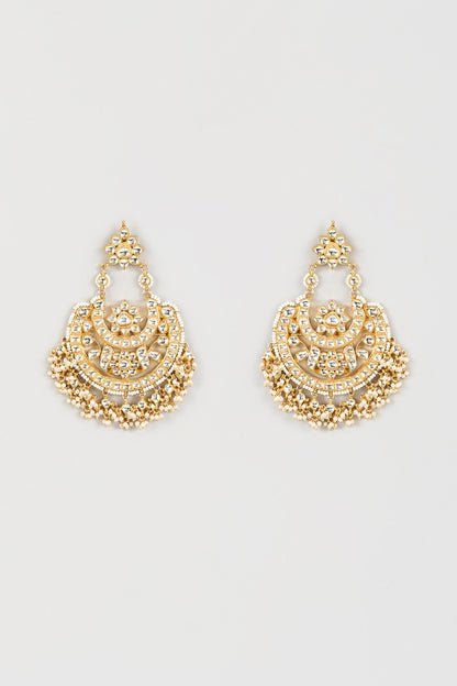 Gold Finish Pachi Kundan Polki Chandbali Earrings
