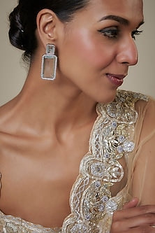 White Finish Blue Transparent Doublet Crystal Dangler Earrings